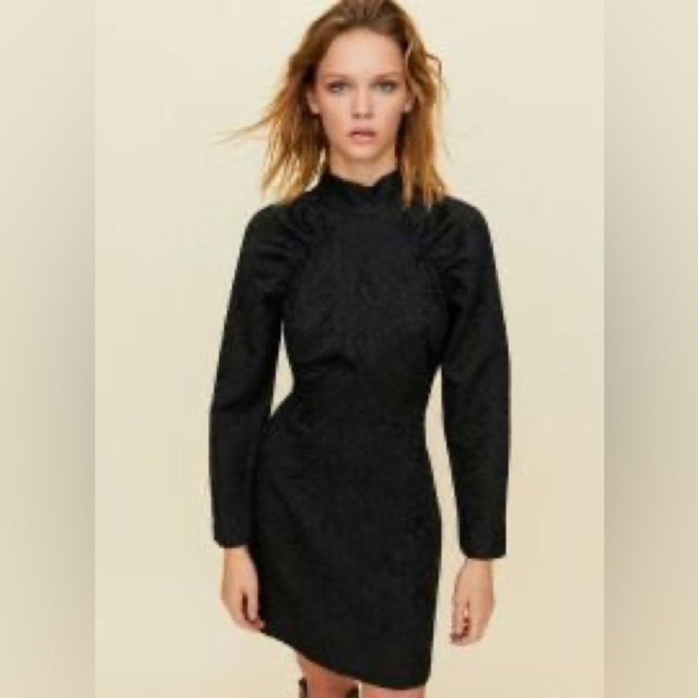 New Aritzia Sangria Long Sleeve Mini Dress by Little Moon Black Jacquard Sz 6